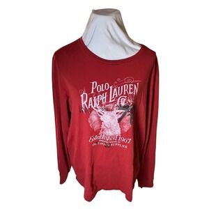 Polo Ralph Lauren Long Sleeve T-Shirt Red Deer Graphic Custom Fit XL